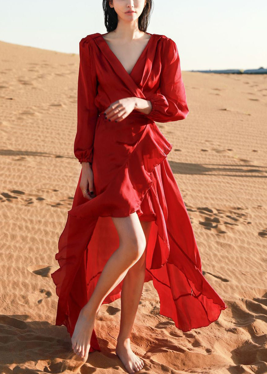 Hohe Robe Italienische Herbst Wein V Kleider Neck Low Red Baumwolle Design