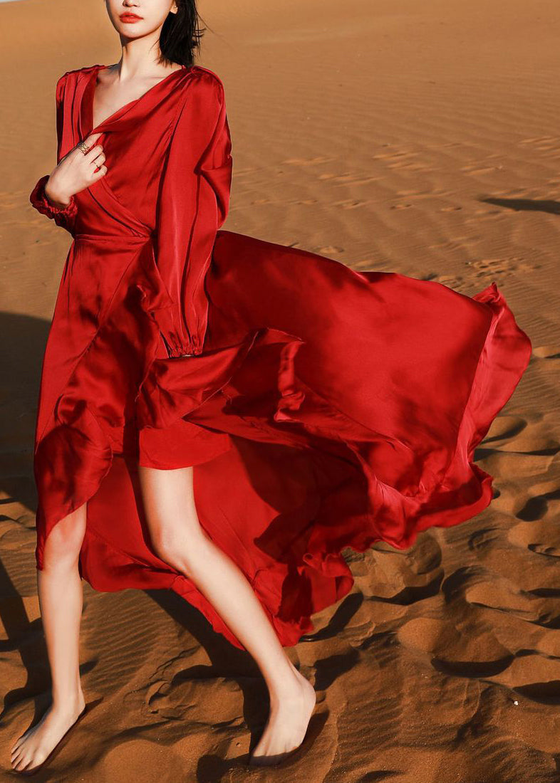 Hohe Robe Italienische Herbst Wein V Kleider Neck Low Red Baumwolle Design