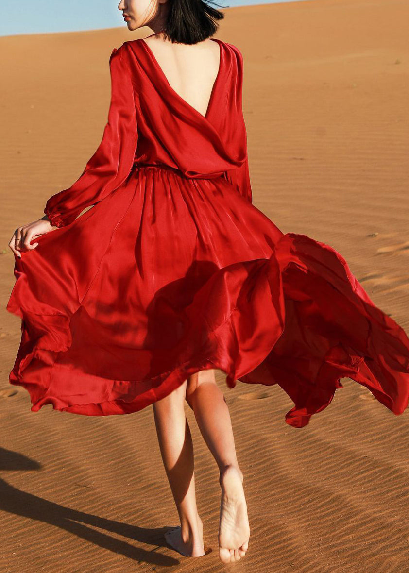 Hohe Robe Italienische Herbst Wein V Kleider Neck Low Red Baumwolle Design