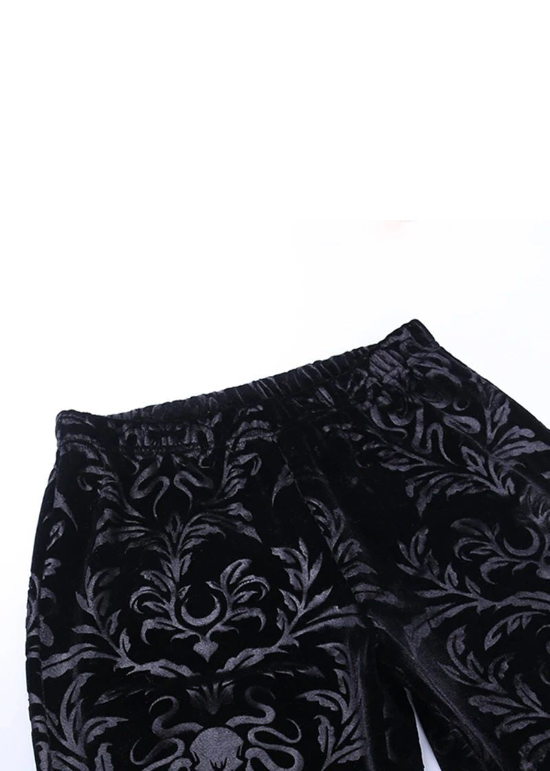 Bas évasé en velours de soie taille haute noir jacquard, printemps YT011