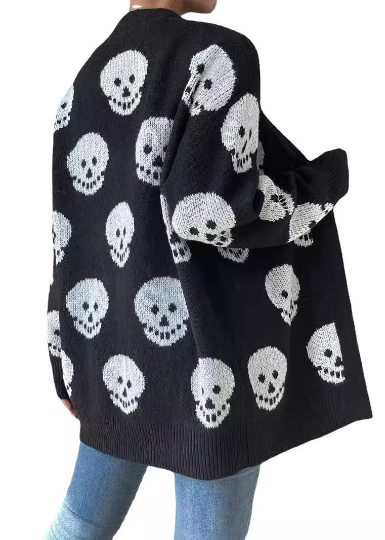 Jacquard Schwarz V-Ausschnitt Gemütliche Strickjacke Langarm AE1016