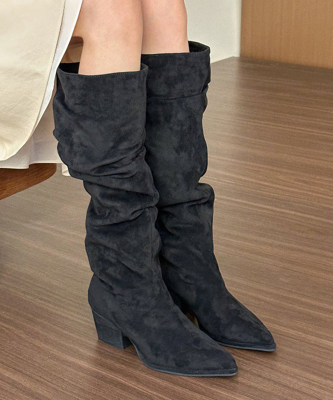 Bottes chics en daim épais kaki à bout pointu TP003