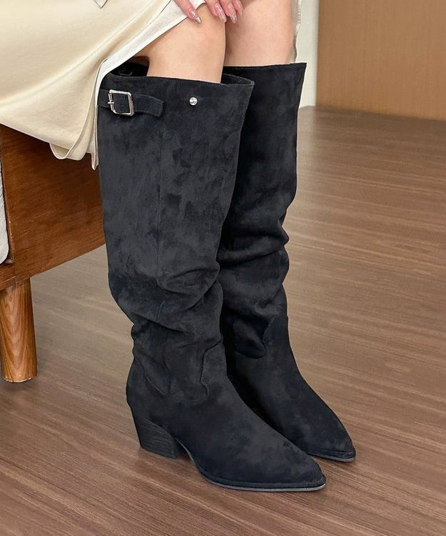 Bottes chics en daim épais kaki à bout pointu TP003