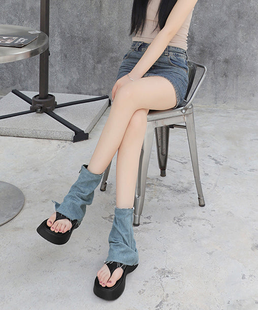 Sandales à plateforme chic en denim ajouré kaki OI056