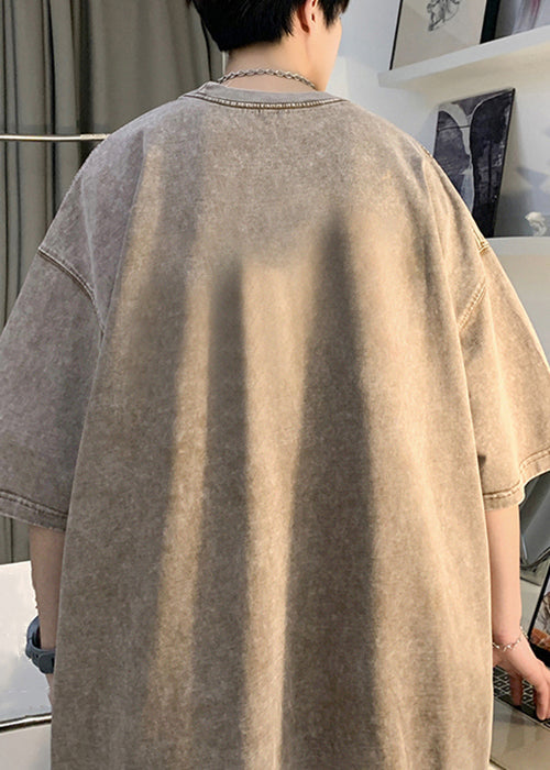 Halb übergroßen Hals T Baumwolle Männer O Khaki Shirt Ärmel Druck