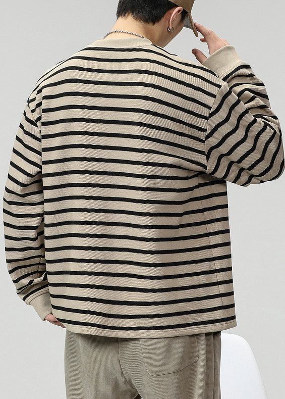 Chemises rayées en coton pour hommes, col et poches, printemps, kaki