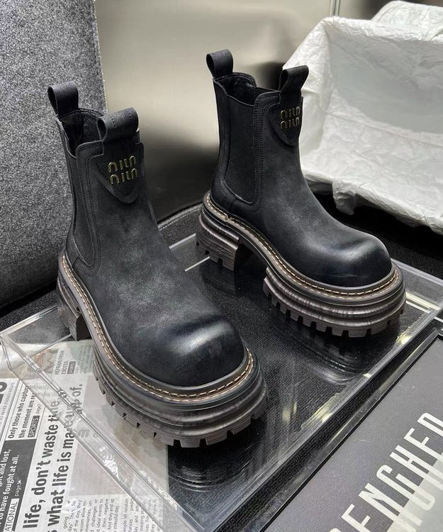 Khakifarbene, stilvolle Shelsea-Stiefel mit Spleiß-Plateau TP022
