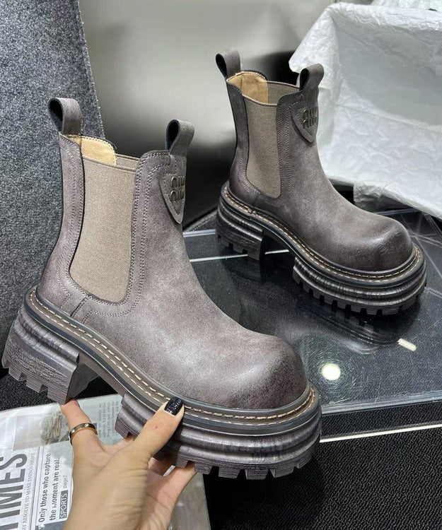 Khakifarbene, stilvolle Shelsea-Stiefel mit Spleiß-Plateau TP022
