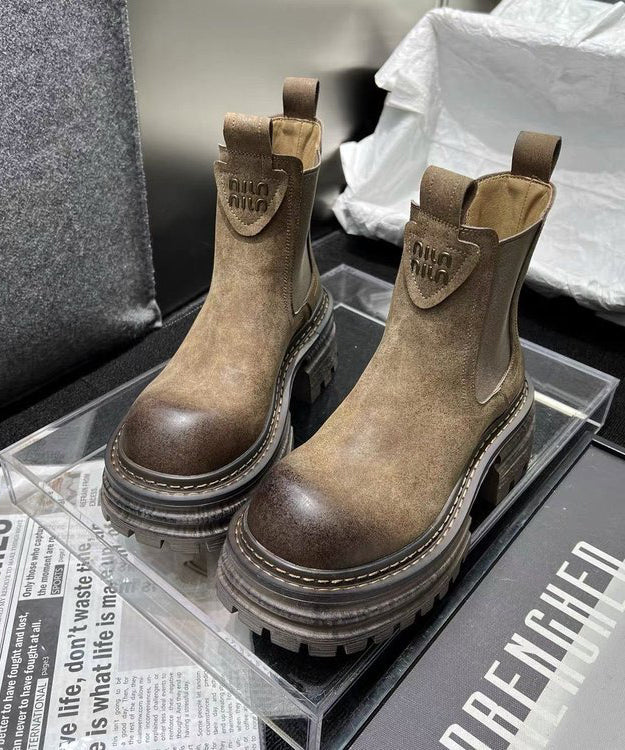 Khakifarbene, stilvolle Shelsea-Stiefel mit Spleiß-Plateau TP022
