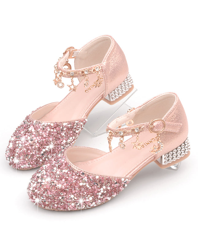 Chaussures plates en cuir pour filles, avec sangle princesse et boucle en zircon, en similicuir argenté
