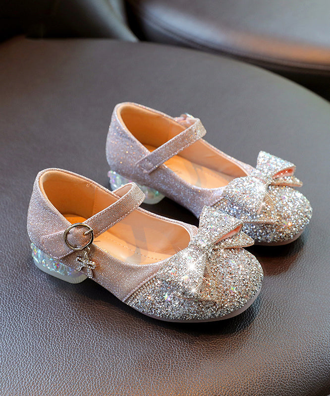 Strap Bow Buckle Faux Silver Kids Leather Zircon Girls Flat Shoes