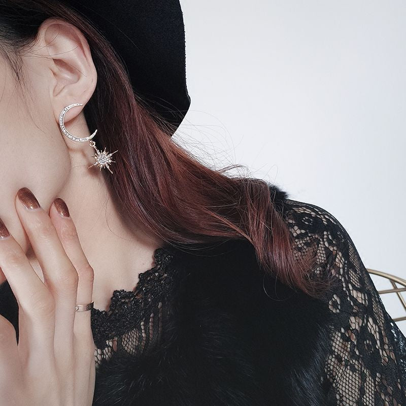 Star and Drop Moon Earring Rhinestone