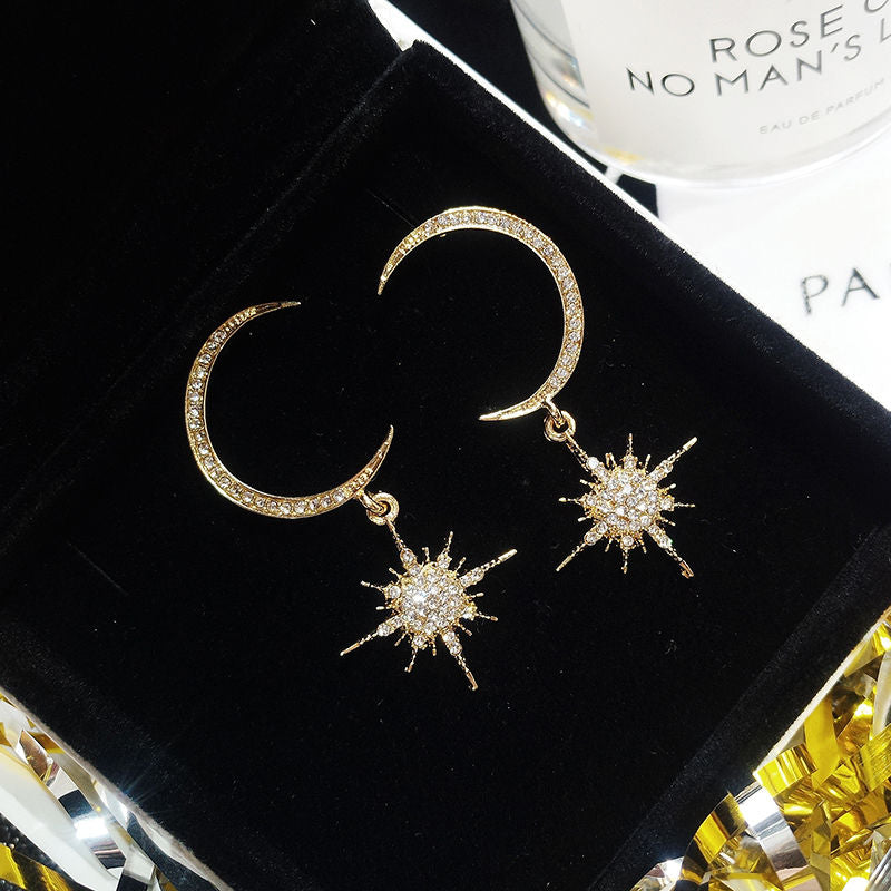 Star and Drop Moon Earring Rhinestone
