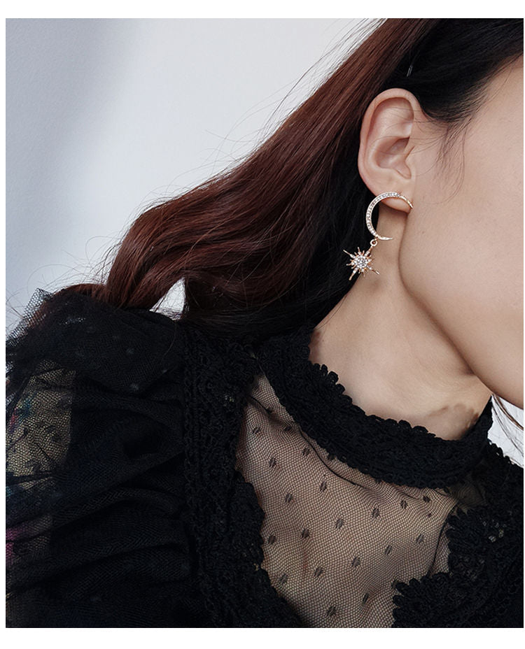 Star and Drop Moon Earring Rhinestone