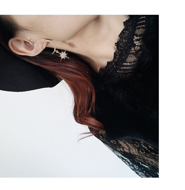 Star and Drop Moon Earring Rhinestone