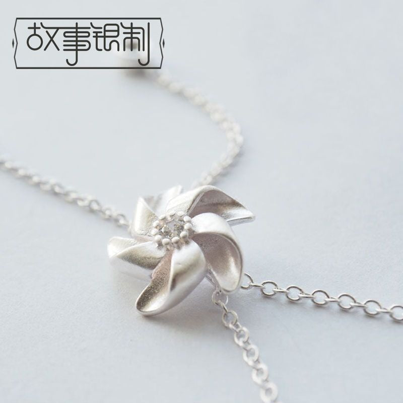 Silver Windmill Rhinestone Necklace Sterling 925 Pendant