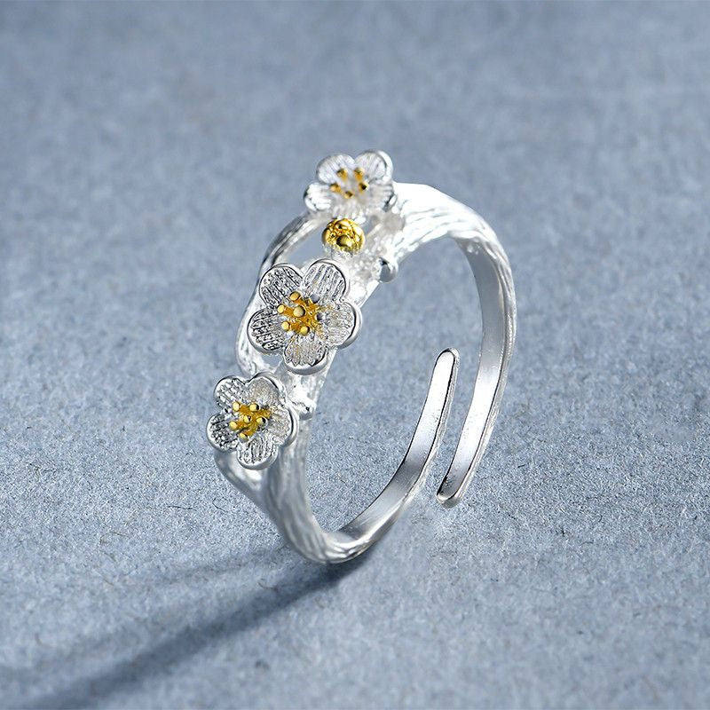 Floral 925 Ring Open Silver Sterling
