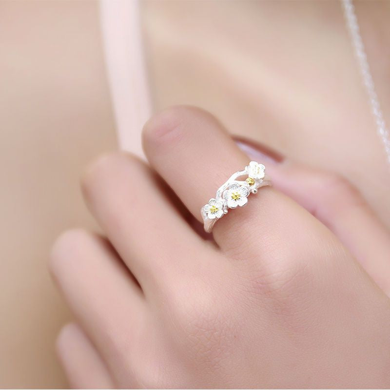 Floral 925 Ring Open Silver Sterling