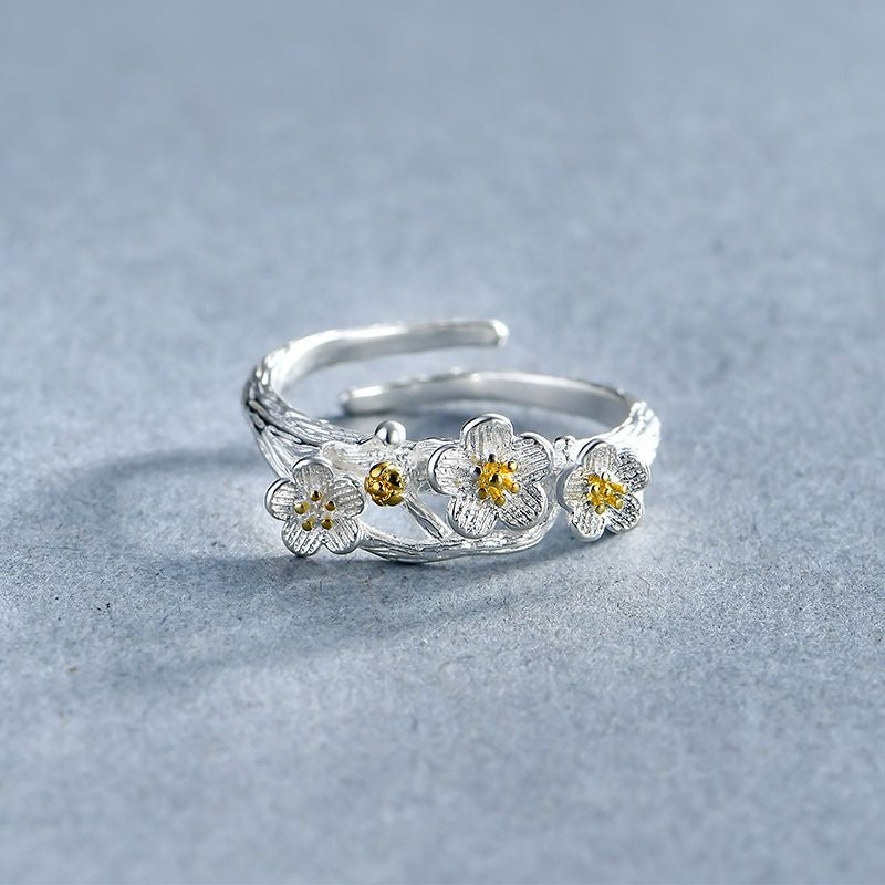 Floral 925 Ring Open Silver Sterling