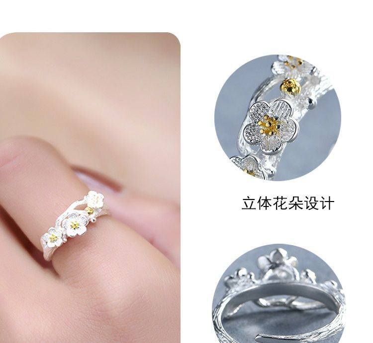 Floral 925 Ring Open Silver Sterling