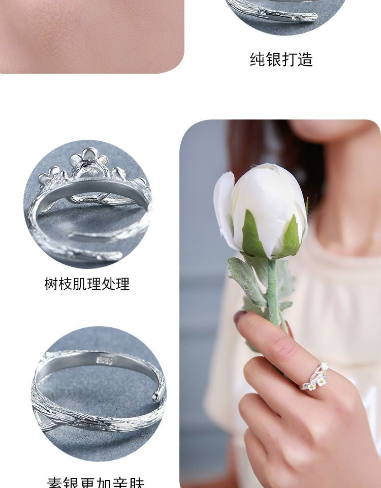 Floral 925 Ring Open Silver Sterling