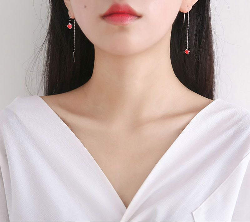 Silver Sterling Earring Heart 925 Drop
