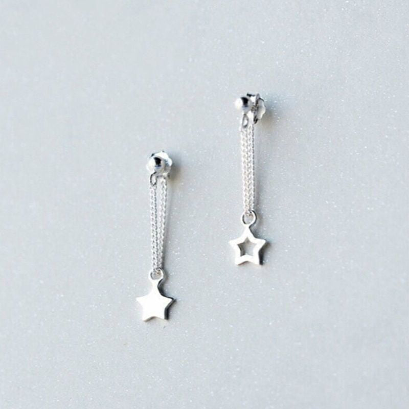 Drop Asymmetrical 925 Sterling Earring Silver Star