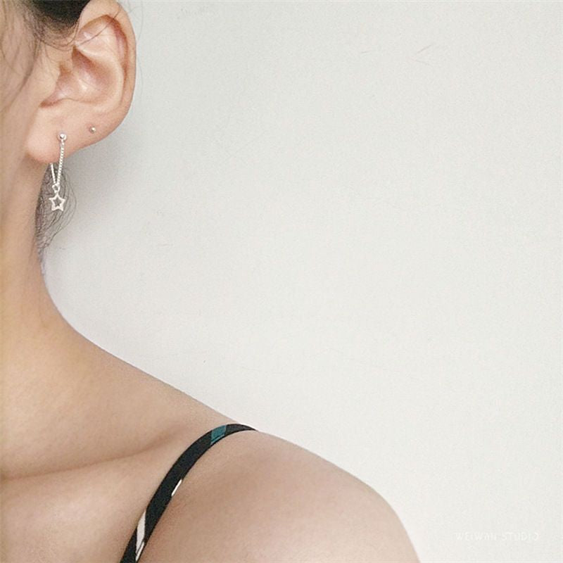 Drop Asymmetrical 925 Sterling Earring Silver Star