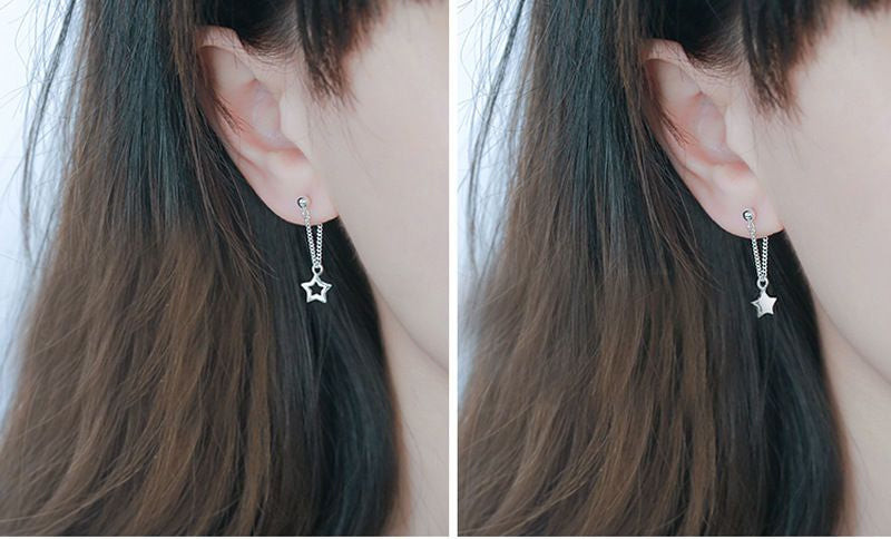 Drop Asymmetrical 925 Sterling Earring Silver Star