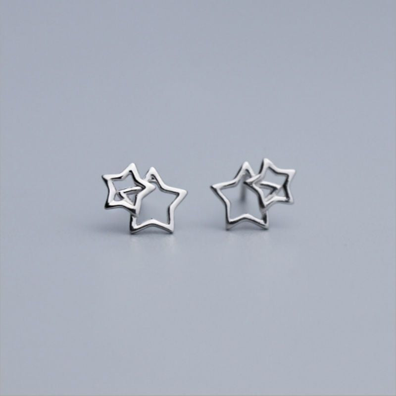 Earring Sterling 925 Silver Double Star