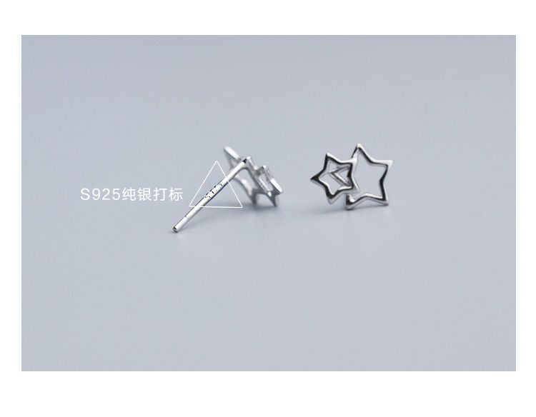 Earring Sterling 925 Silver Double Star