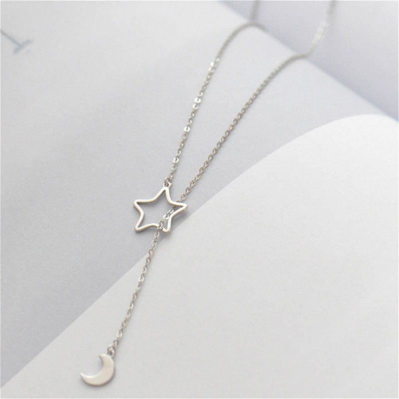 Silver Moon and Sterling Pendant 925 Necklace Star