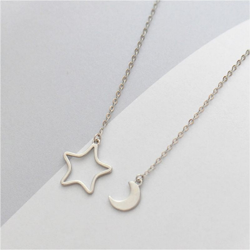 Silver Moon and Sterling Pendant 925 Necklace Star