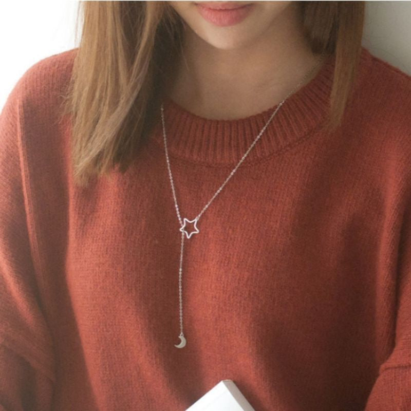 Silver Moon and Sterling Pendant 925 Necklace Star