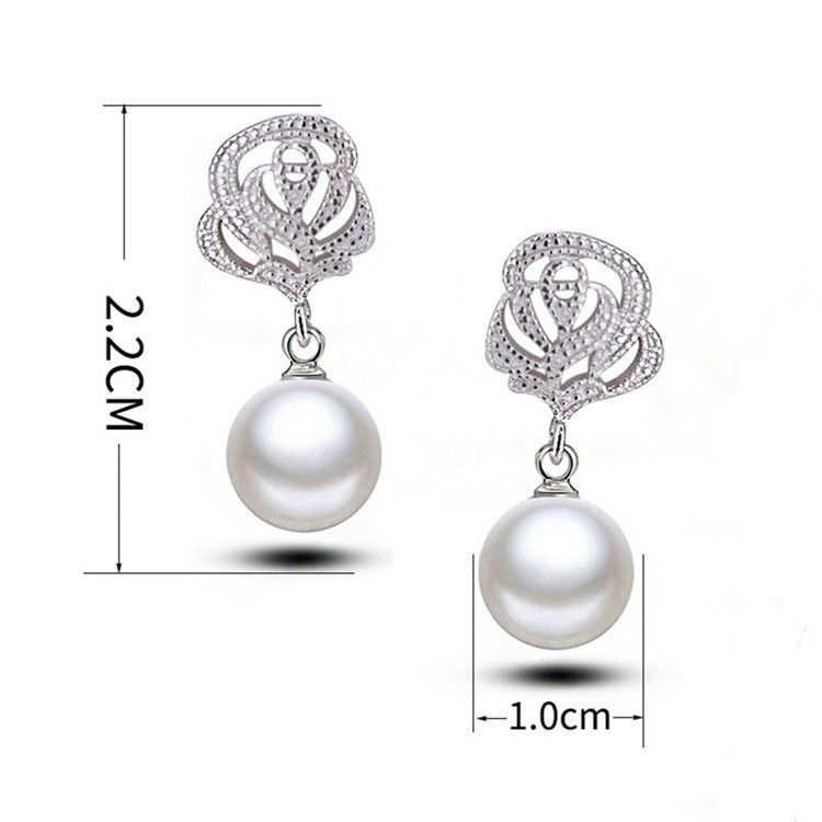 Pearl Rose Earring Faux Rhinestone Dangle