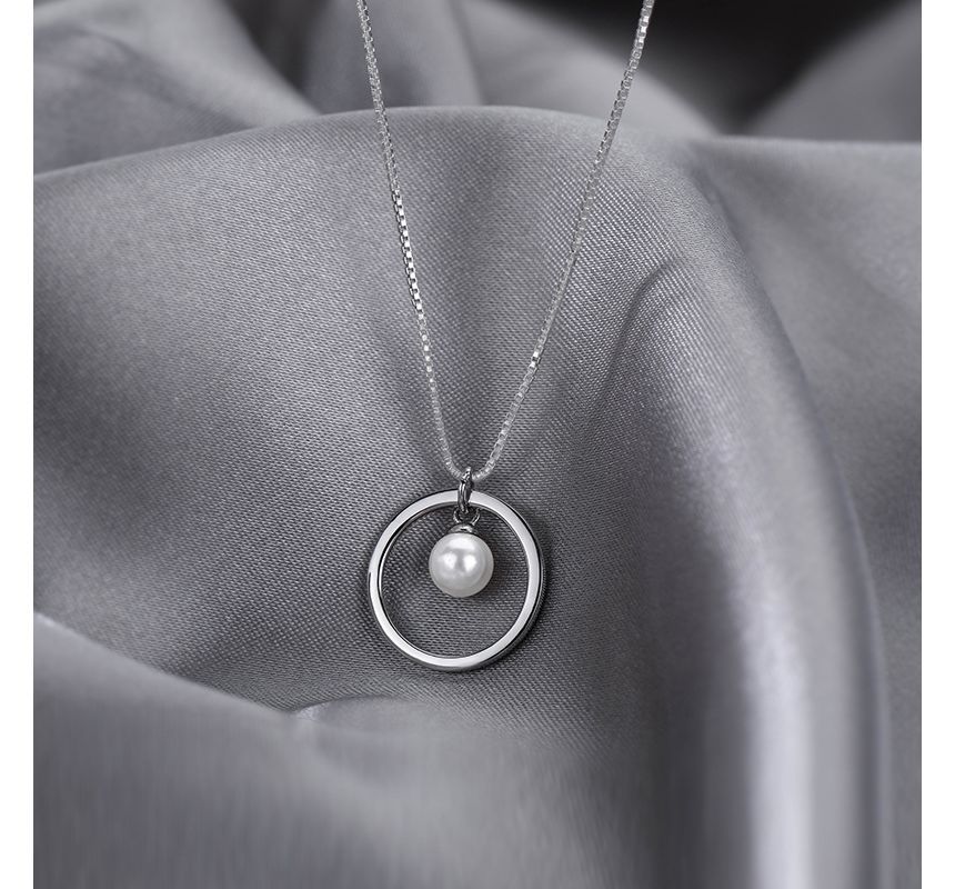 Pearl Faux Necklace Silver Sterling