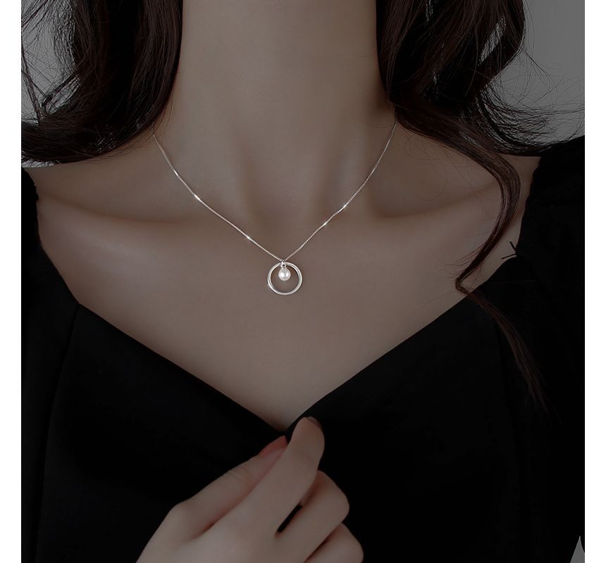 Pearl Faux Necklace Silver Sterling