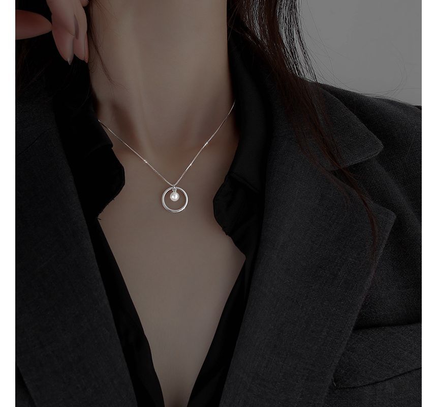 Pearl Faux Necklace Silver Sterling