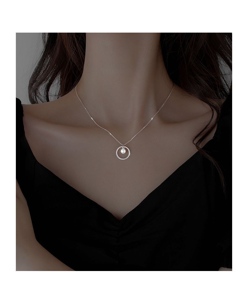 Pearl Faux Necklace Silver Sterling