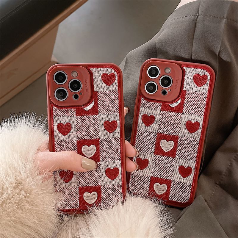 Heart Case Print Plaid Phone