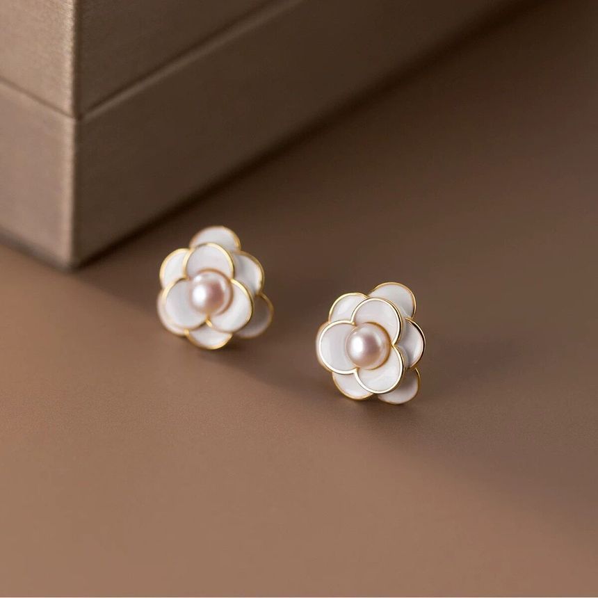 Faux Pearl Flower Earring Alloy