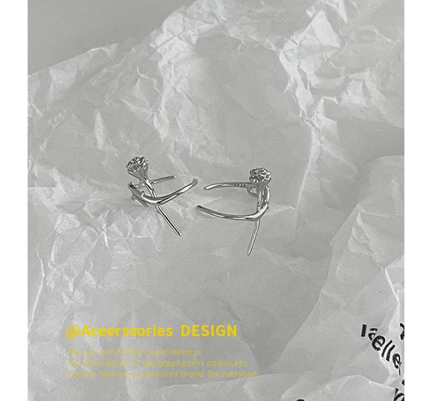 Earring Silver Cuff Rose Sterling