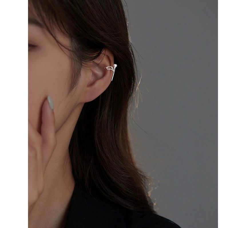 Earring Silver Cuff Rose Sterling