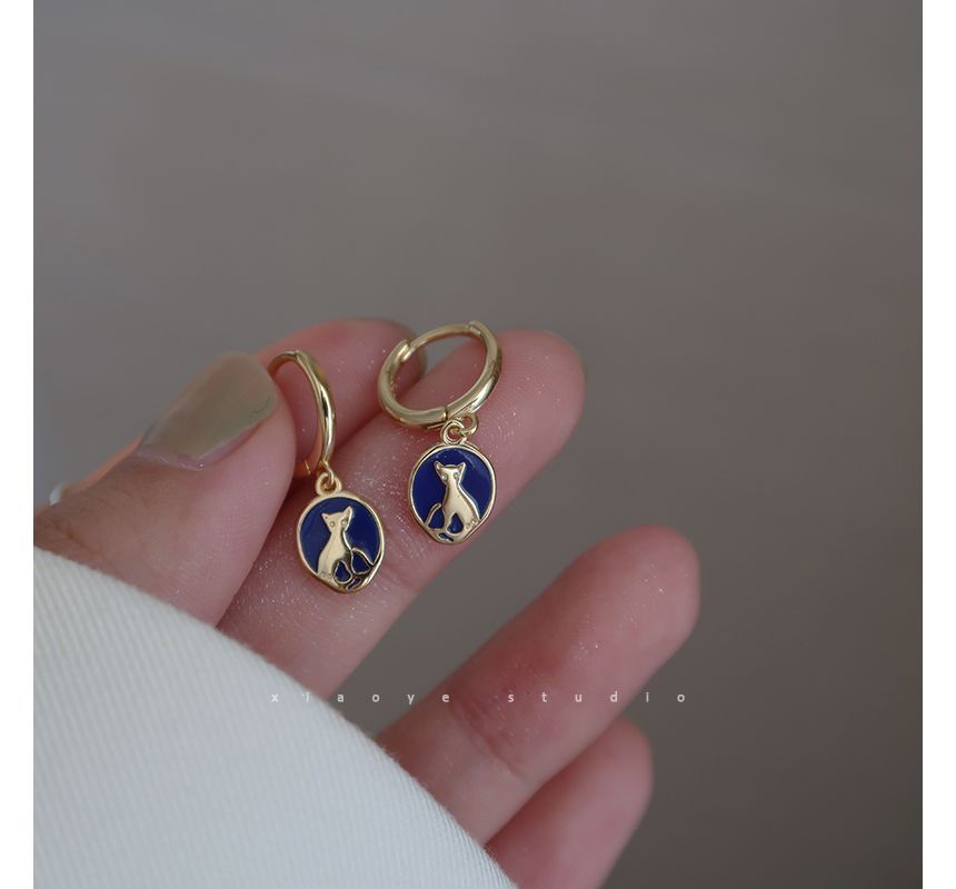 Earring Dangle Silver Cat Sterling