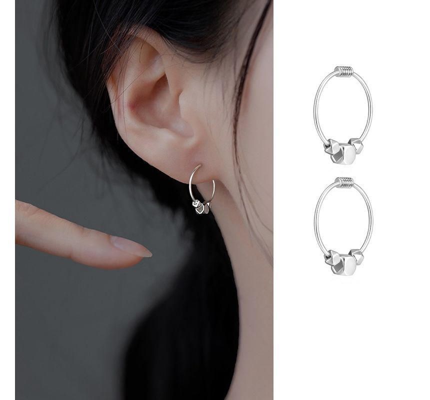 Silver Earring Hoop Sterling Bead