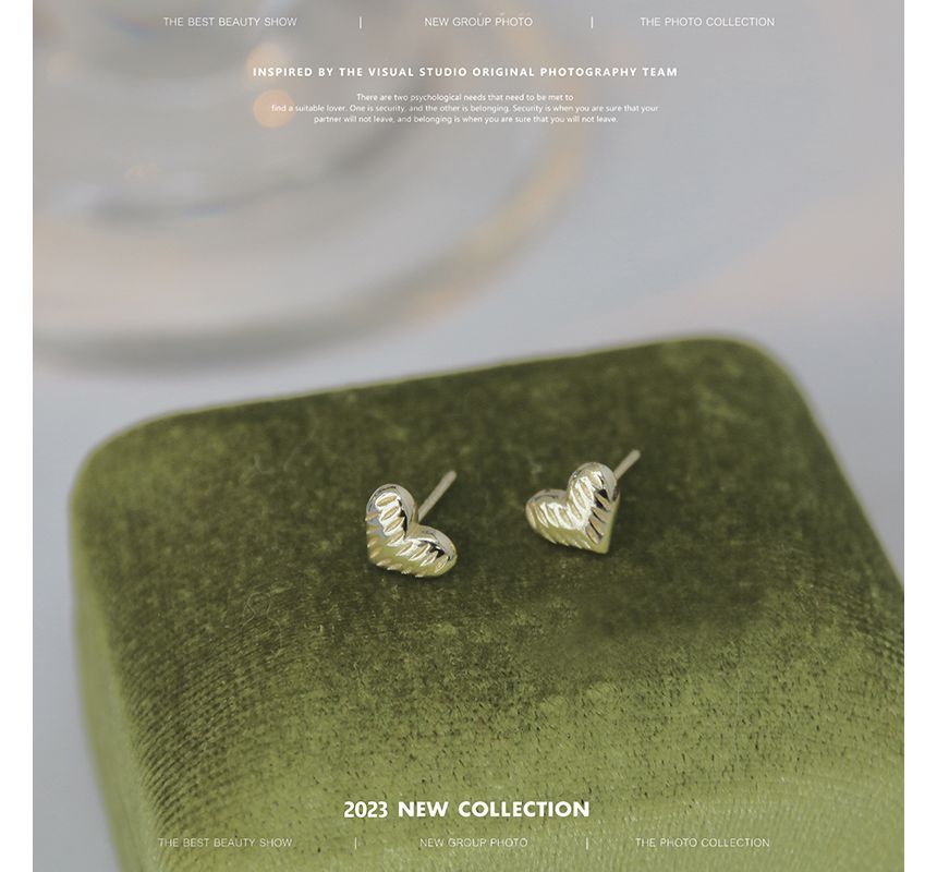 Textured Silver Earring Heart Sterling