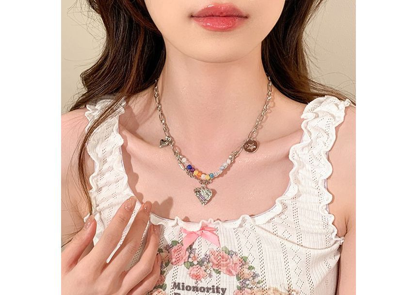 Heart Choker Silver Bead Pendant Sterling