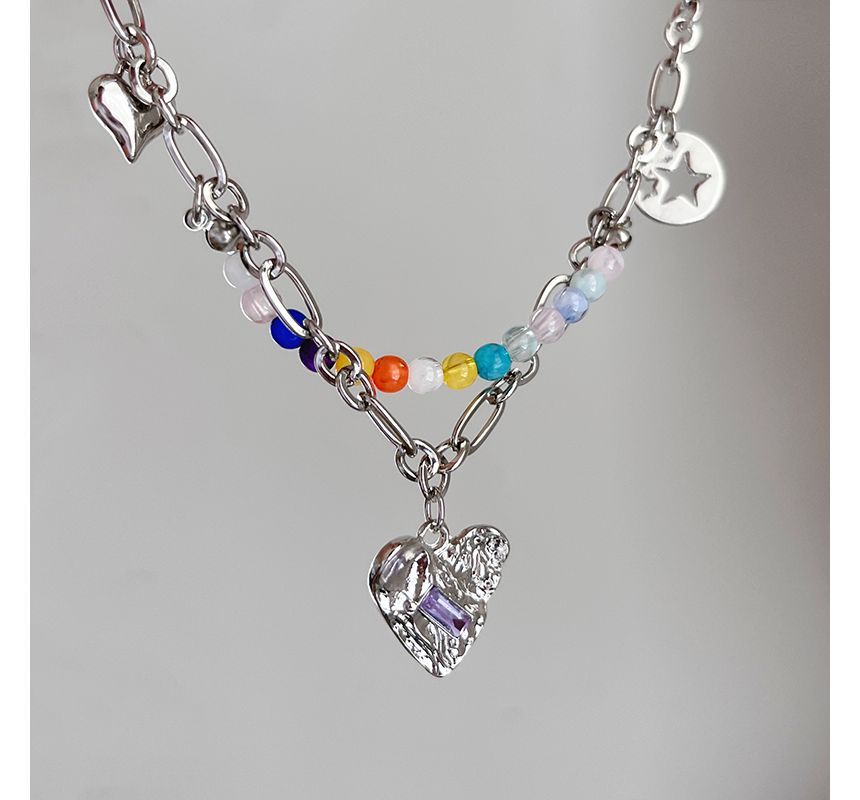 Heart Choker Silver Bead Pendant Sterling
