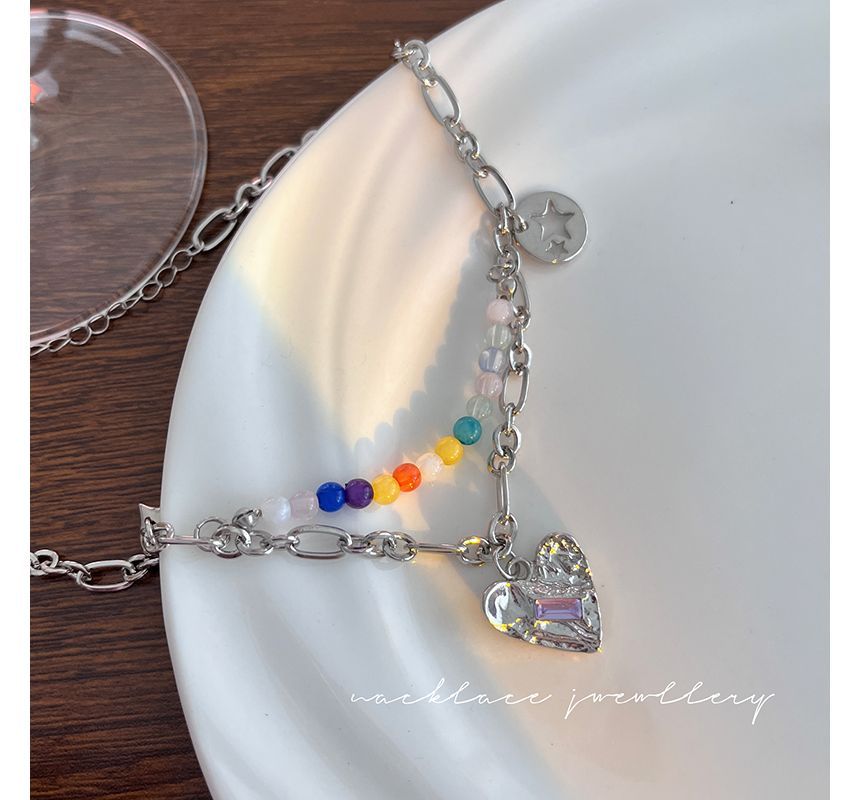 Heart Choker Silver Bead Pendant Sterling