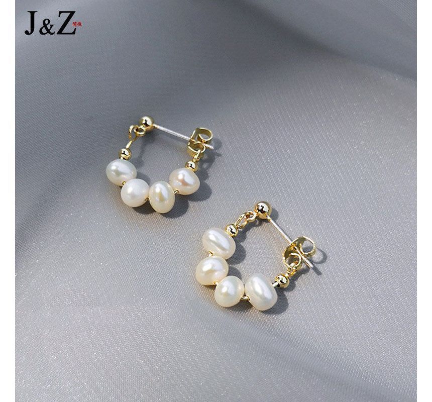 Pearl Alloy Faux Chain Hoop Earring